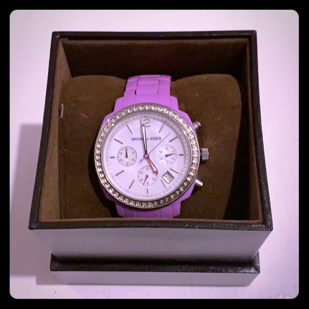 Purple & Pave crystal MK chronograph watch
